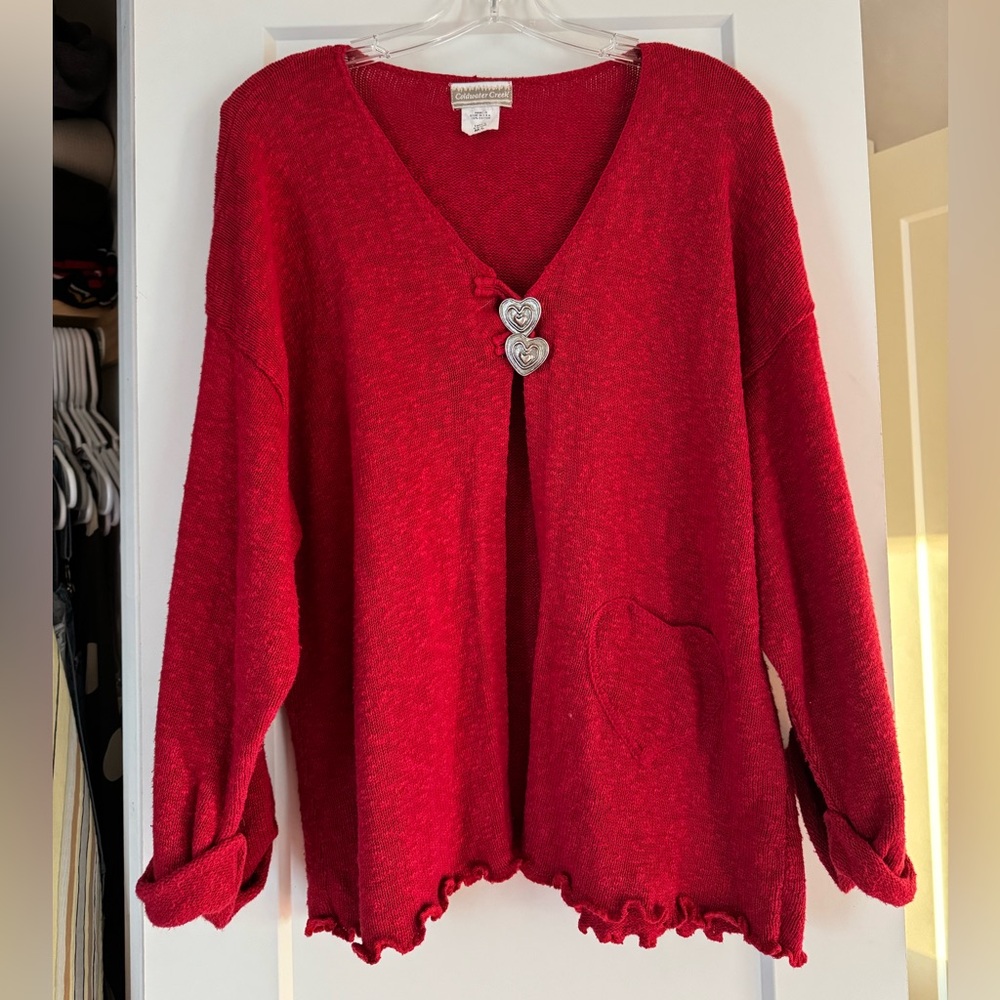 Coldwater Creek Red Cotton Cardigan Heart Buttons Size Medium/Large